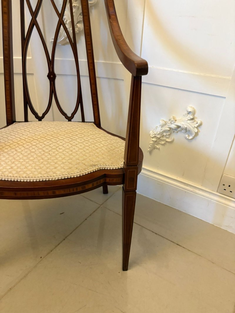 Unusual Antique Victorian Inlaid Mahogany Armchair - Image 8